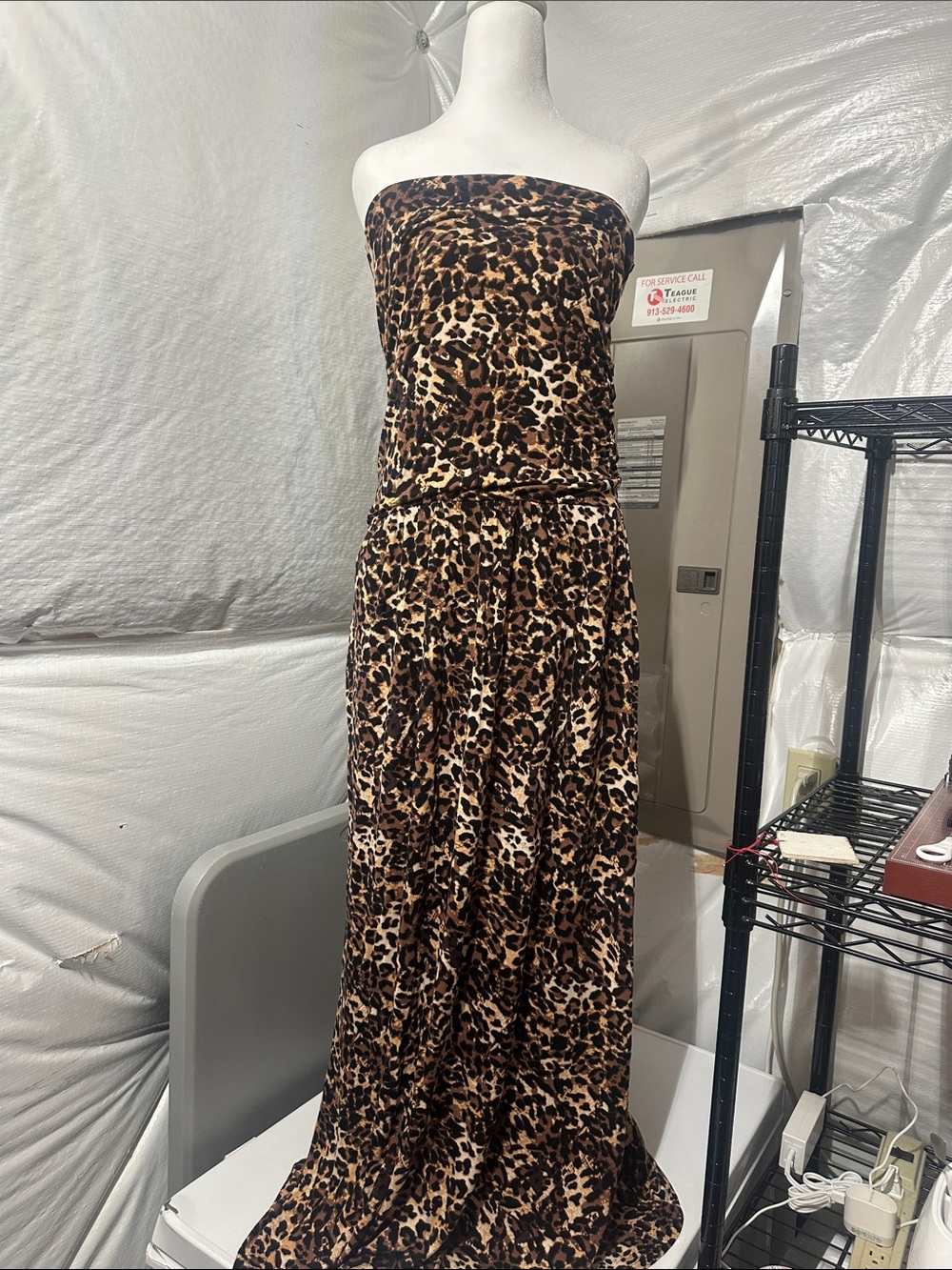 LASCANA Strapless Leopard-Print Maxi Dress in Brown